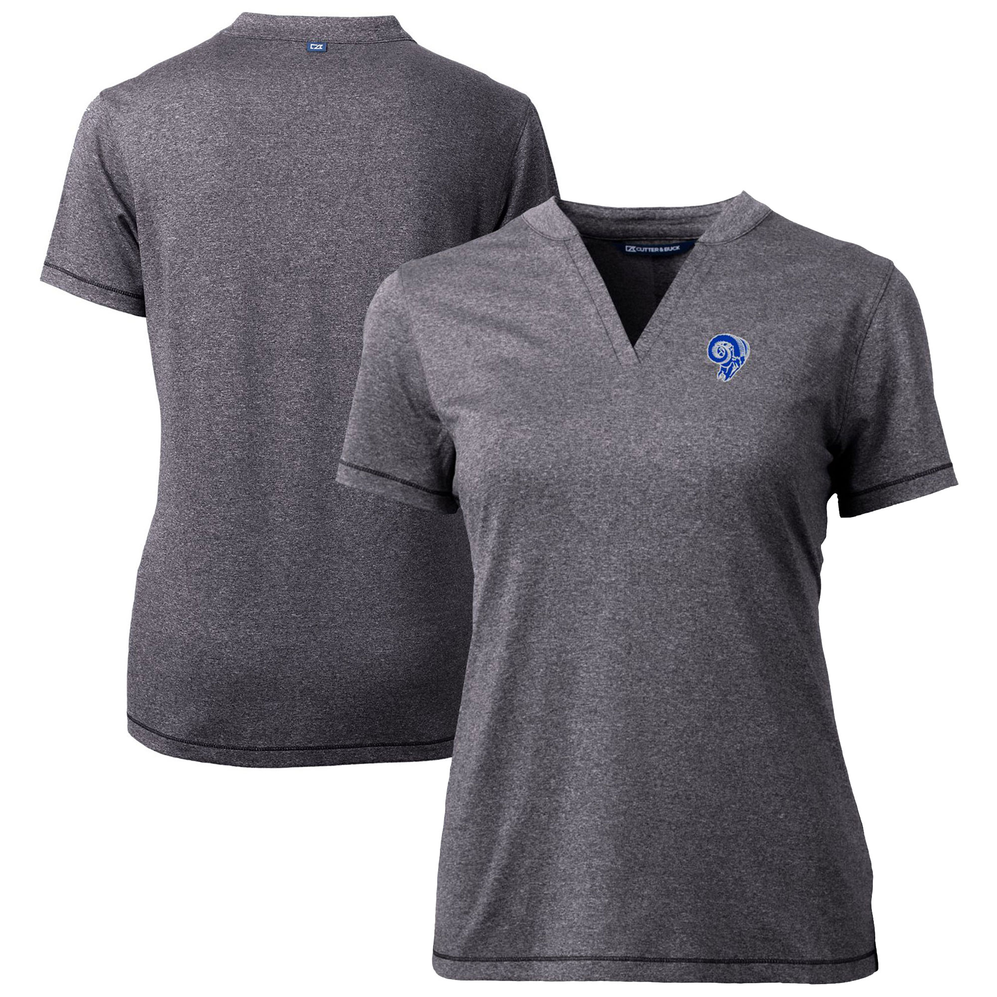Women's Cutter & Buck Heather Charcoal Los Angeles Rams Throwback Logo Forge Blade V-Neck Polo