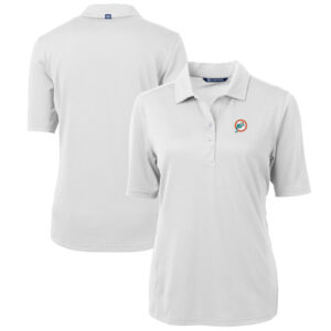 Women's Cutter & Buck White Miami Dolphins Throwback Logo Virtue Eco Pique Recycled Polo