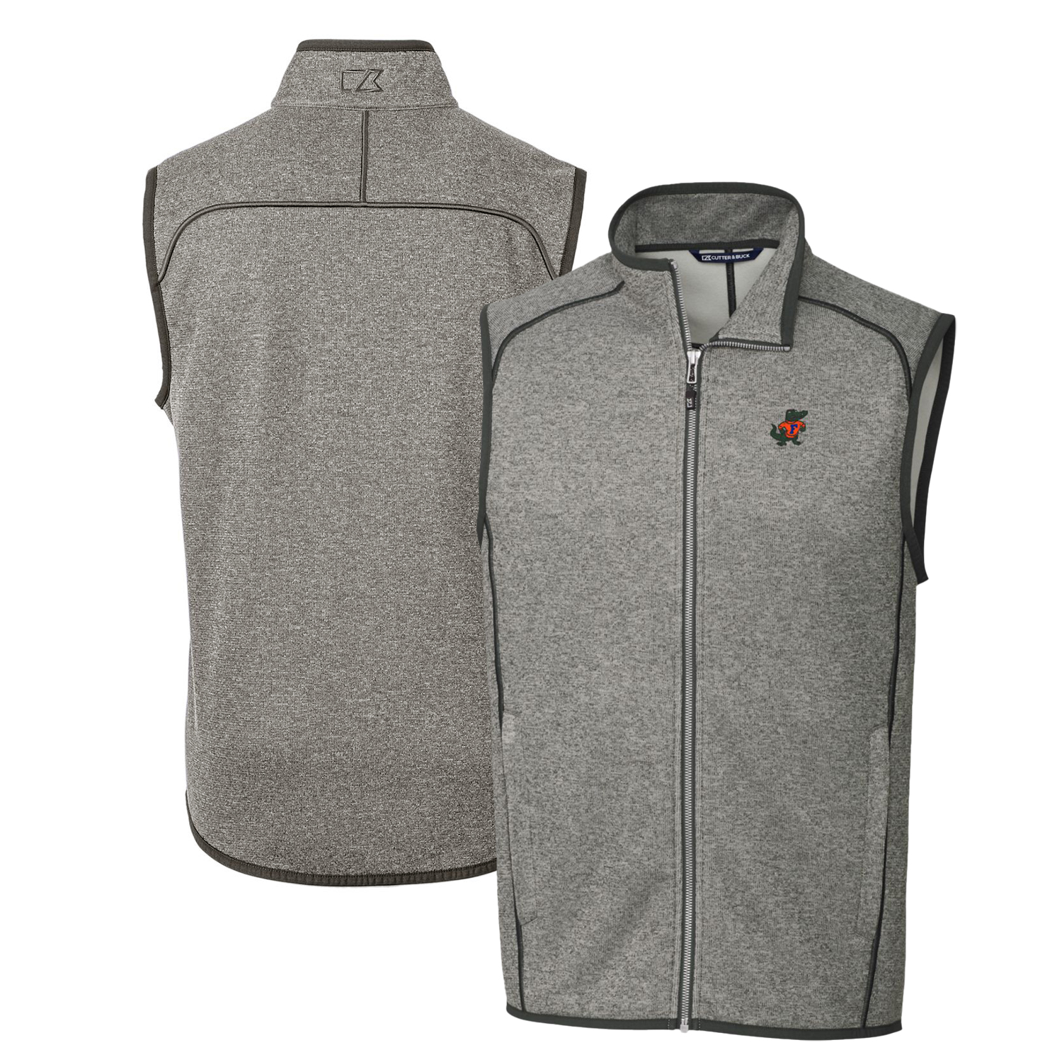 Men's Cutter & Buck Heather Gray Florida Gators Mainsail Sweater-Knit Big & Tall Full-Zip Vest - Image 5