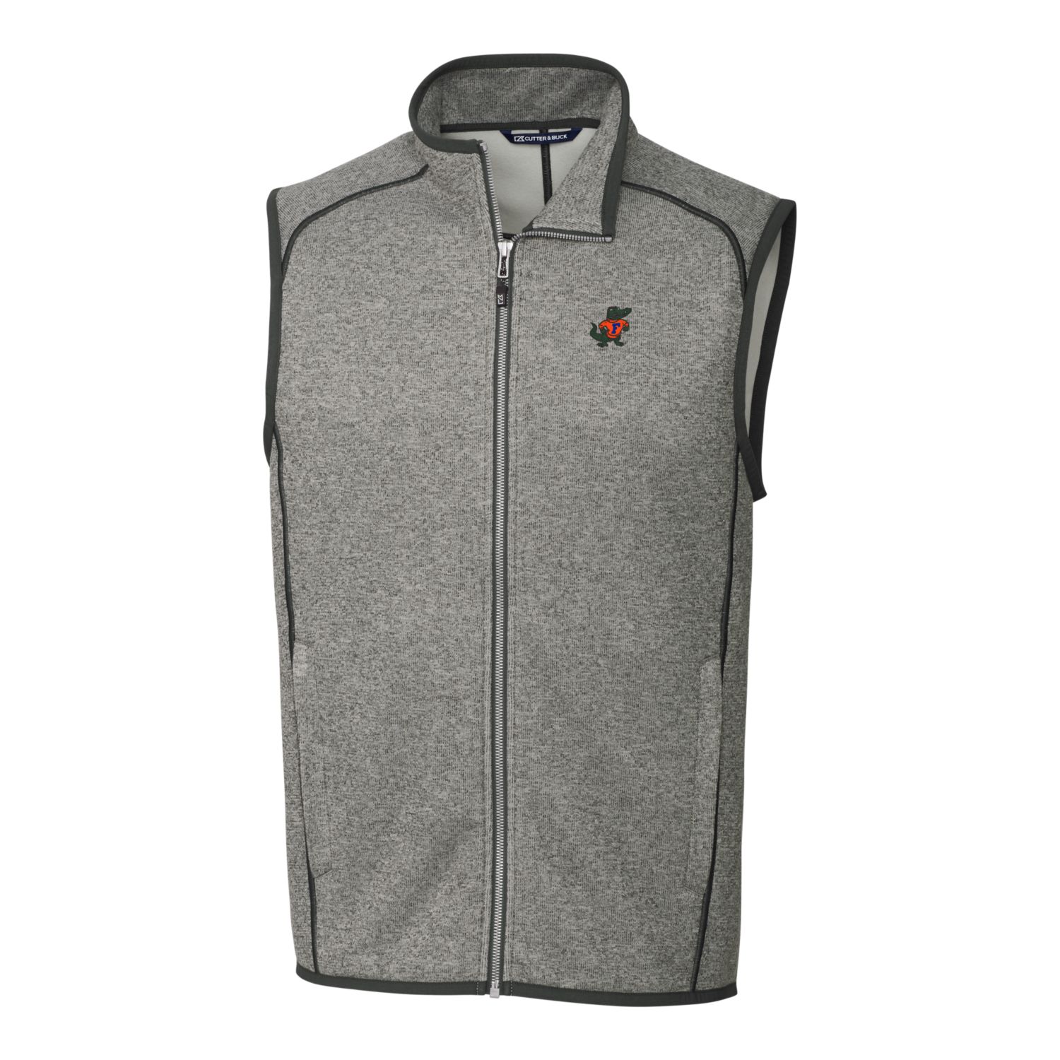 Men's Cutter & Buck Heather Gray Florida Gators Mainsail Sweater-Knit Big & Tall Full-Zip Vest - Image 6