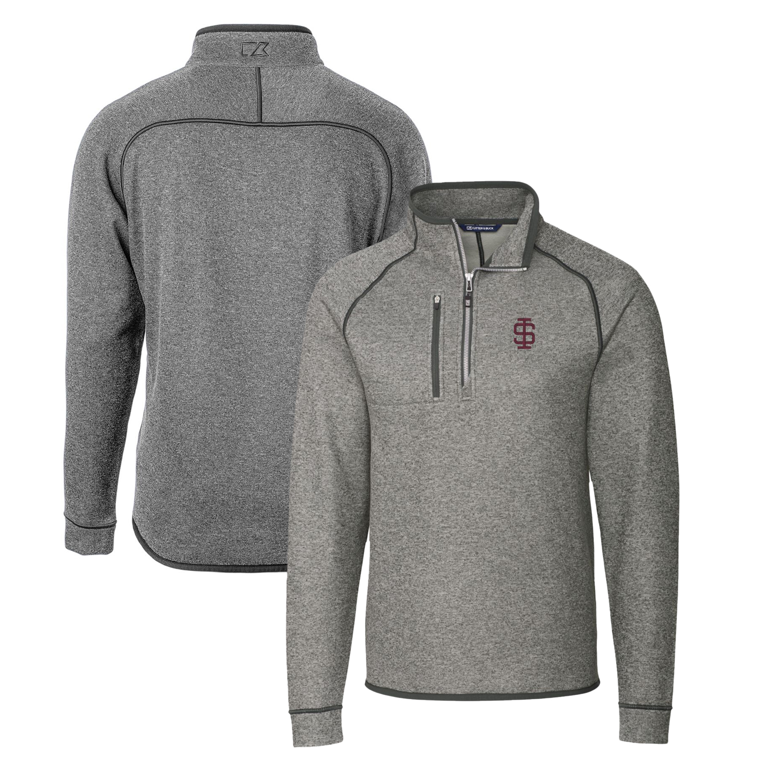 Men's Cutter & Buck Heather Gray Southern Illinois Salukis Mainsail Sweater-Knit Big & Tall Half-Zip Pullover Jacket - Image 9