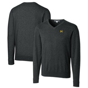 Men's Cutter & Buck Heather Charcoal Michigan Wolverines Lakemont Tri-Blend Big & Tall V-Neck Pullover Sweater