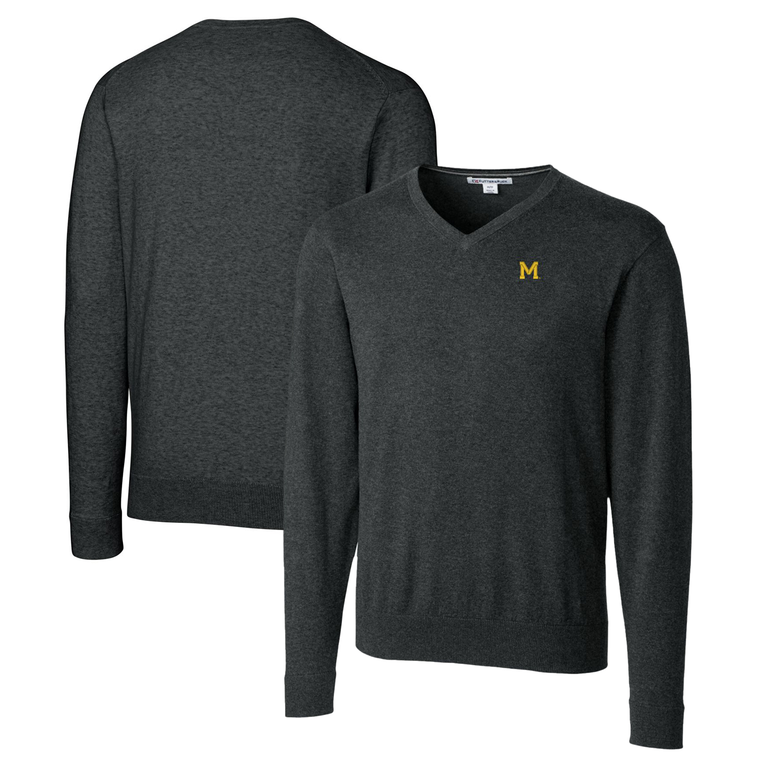 Men's Cutter & Buck Heather Charcoal Michigan Wolverines Lakemont Tri-Blend Big & Tall V-Neck Pullover Sweater
