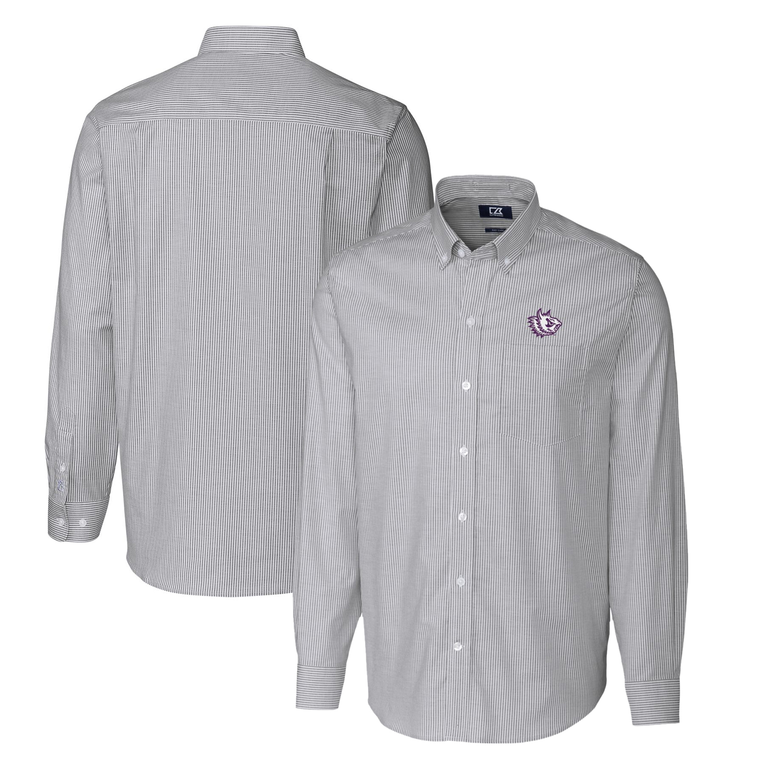 Men's Cutter & Buck Charcoal TCU Horned Frogs Vault Big & Tall Oxford Stripe Long Sleeve Button-Down Shirt