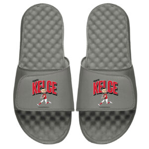 Youth ISlide X BreakingT Travis Kelce Gray NFLPA Caricature Slide Sandals