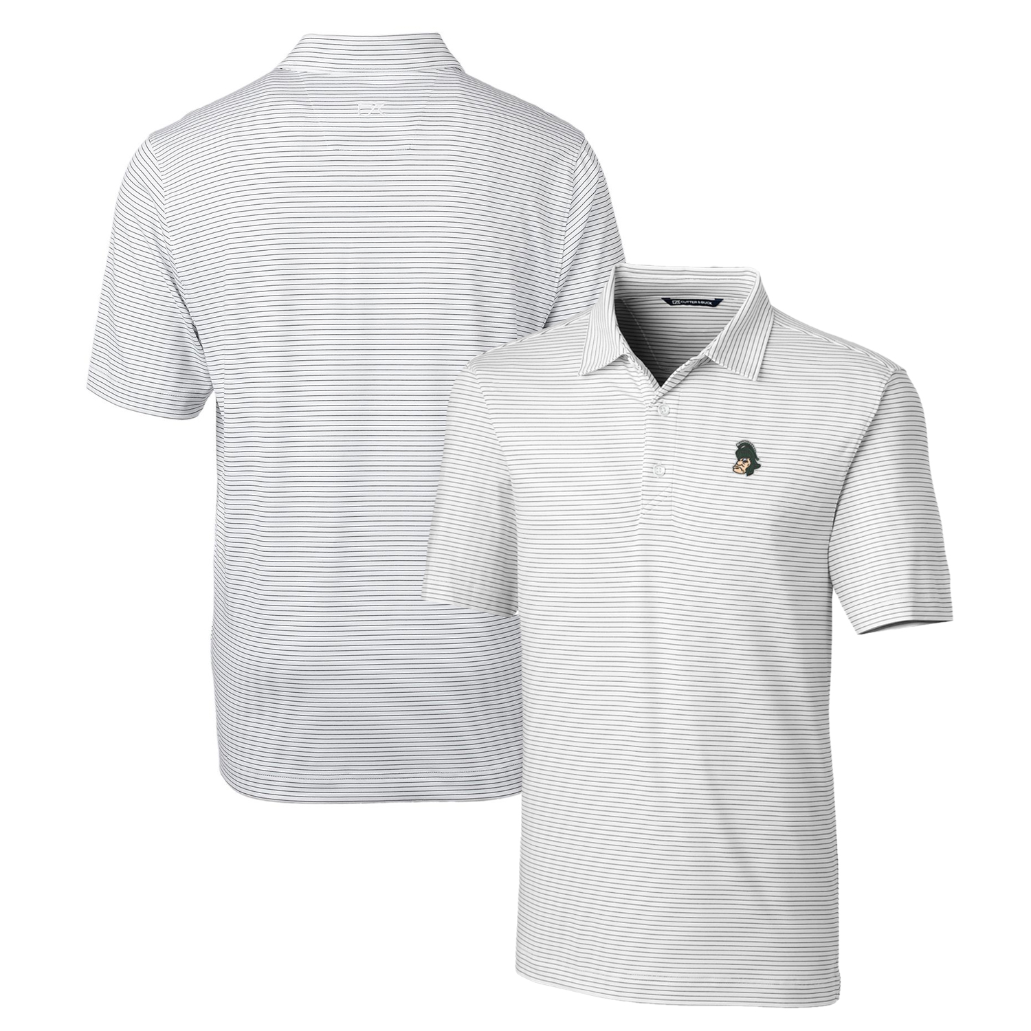 Men's Cutter & Buck White Michigan State Spartans Forge Pencil Stripe Stretch Polo - Image 2