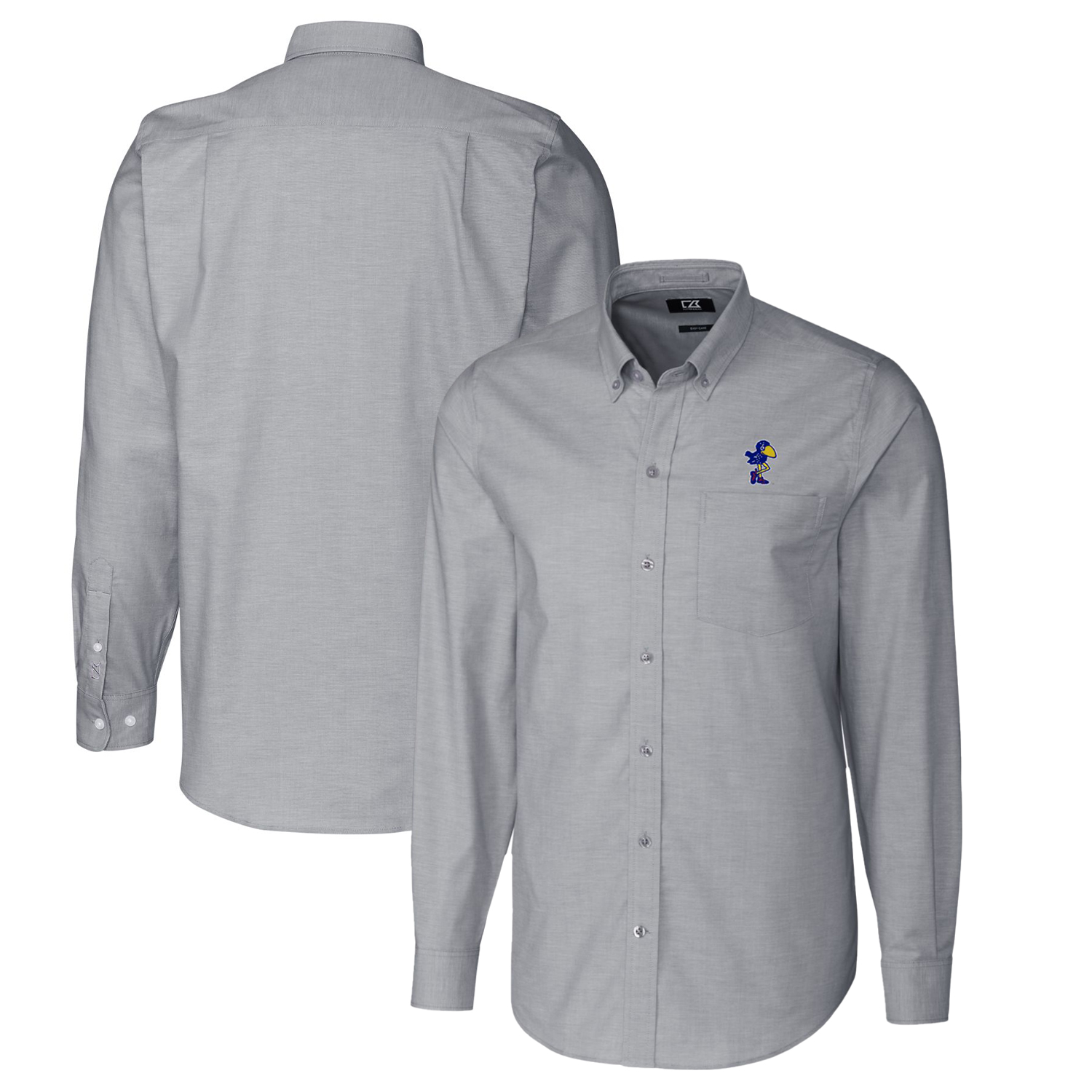 Men's Cutter & Buck Charcoal Kansas Jayhawks Vault Stretch Oxford Long Sleeve Button-Down Shirt