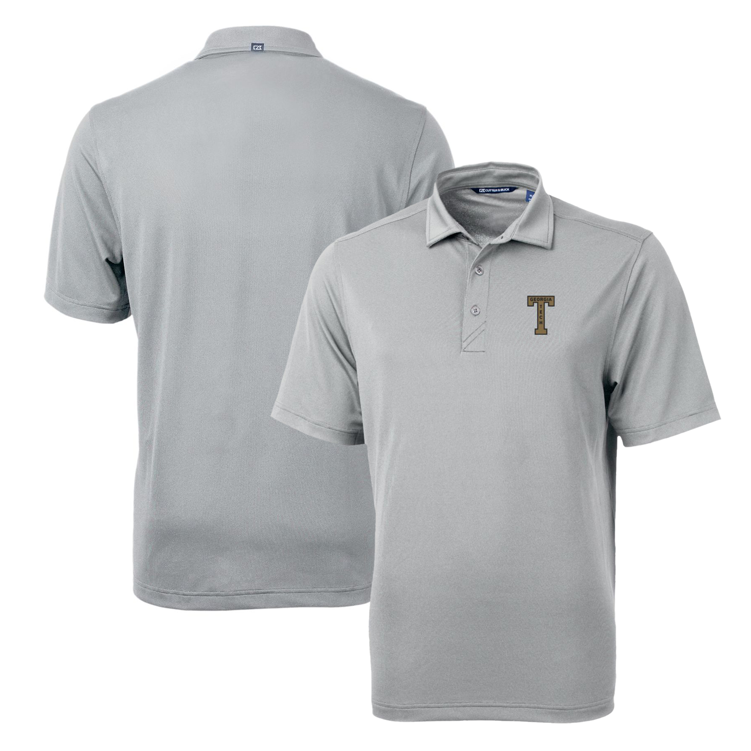 Men's Cutter & Buck Gray Georgia Tech Yellow Jackets Team Logo Virtue Eco Pique Recycled Polo - Image 2