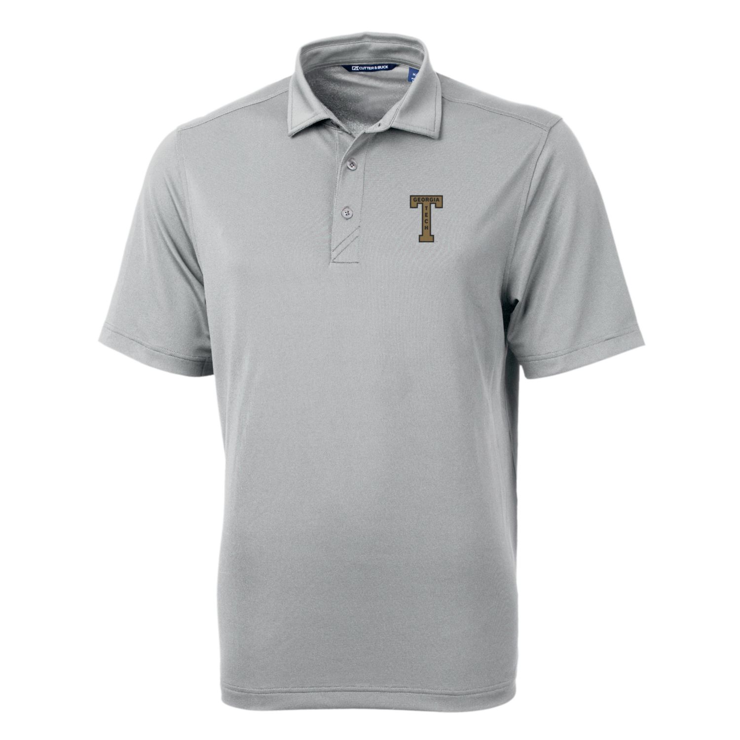Men's Cutter & Buck Gray Georgia Tech Yellow Jackets Team Logo Virtue Eco Pique Recycled Polo - Image 3