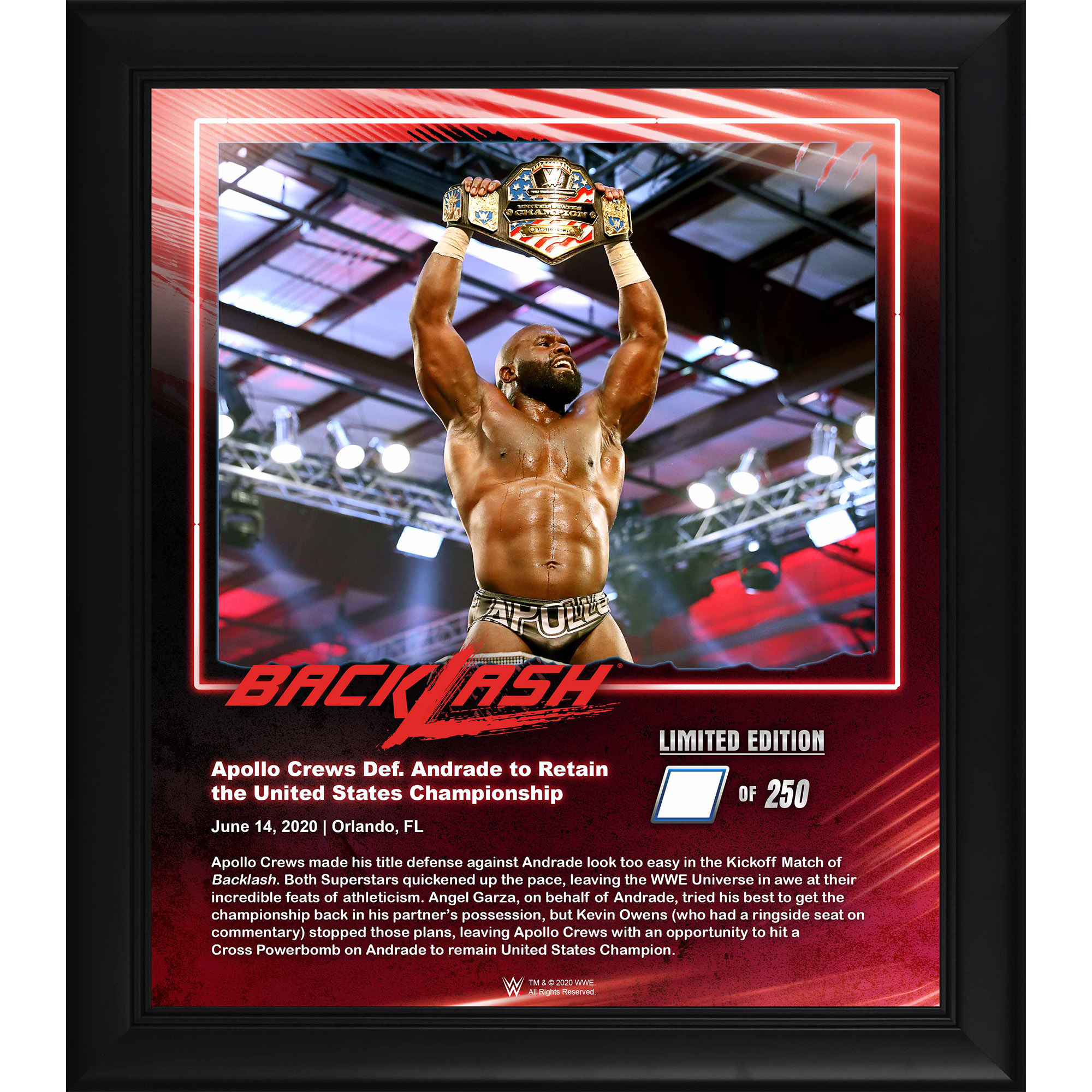 Apollo Crews WWE Framed 15'' x 17'' 2020 Backlash Collage - Limited Edition of 250