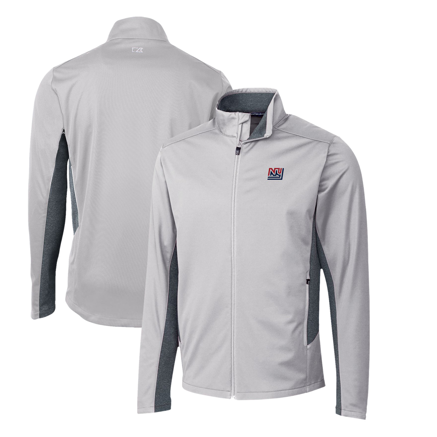 Men's Cutter & Buck Gray New York Giants Throwback Logo Navigate Softshell Full-Zip Jacket - Image 2