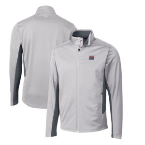 Men's Cutter & Buck Gray New York Giants Throwback Logo Navigate Softshell Full-Zip Jacket
