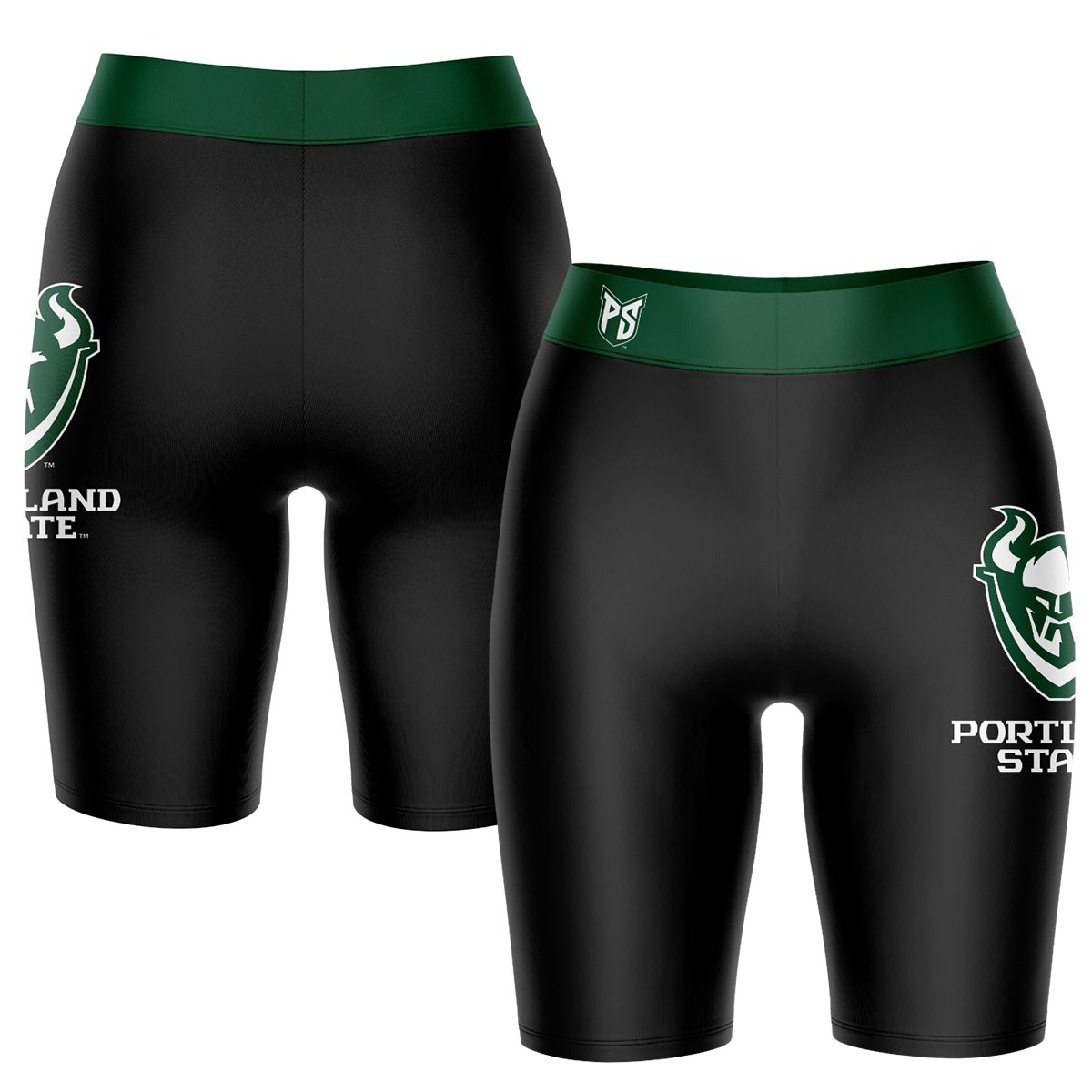 Women's Black/Green Portland State Vikings Plus Size Logo Bike Shorts
