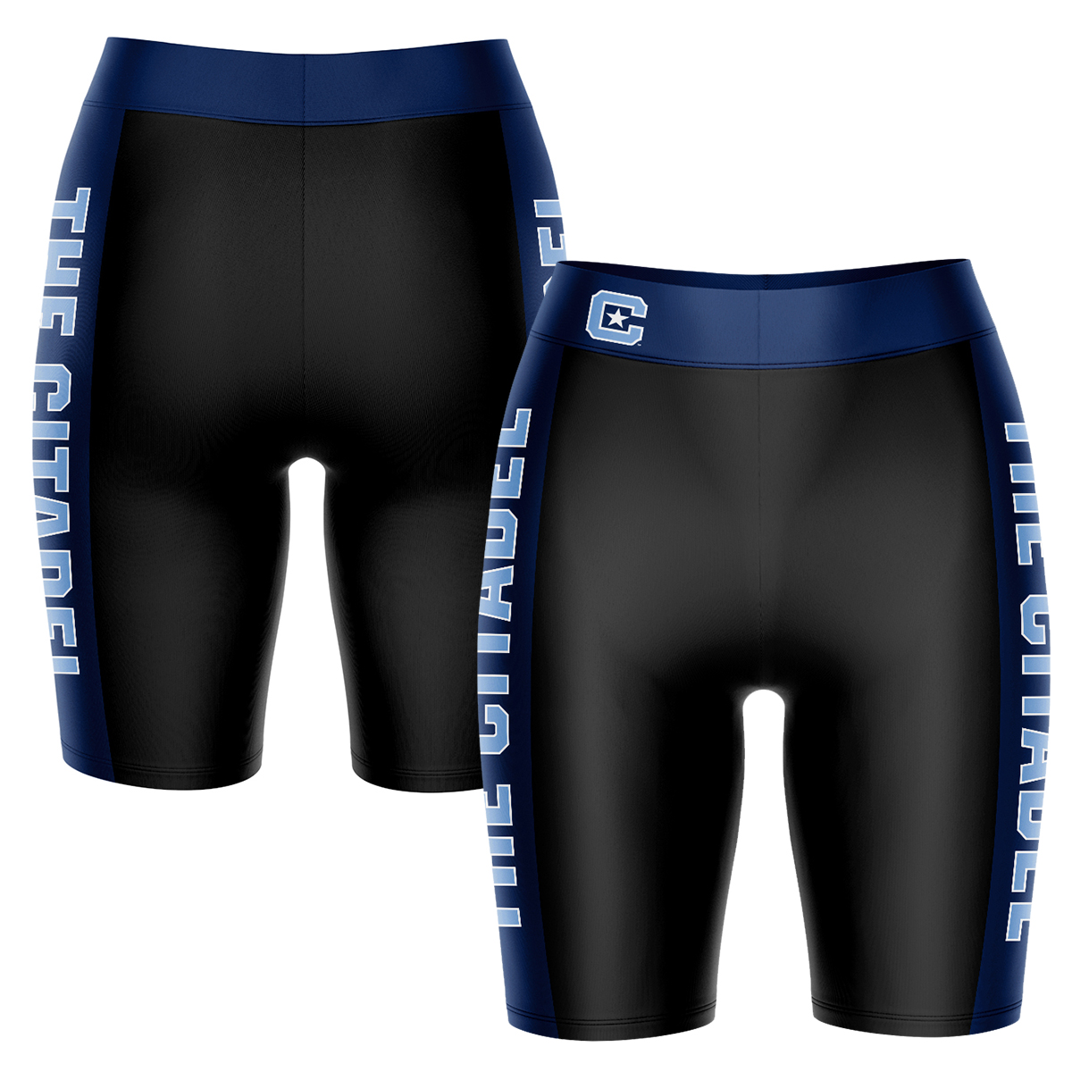 Women's Black/Navy Citadel Bulldogs Plus Size Striped Design Bike Shorts - Image 2