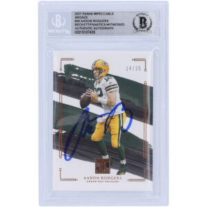 Aaron Rodgers Green Bay Packers Autographed 2021 Panini Impeccable Bronze Variation #36 #14/35 Beckett Fanatics Witnessed Authenticated Card