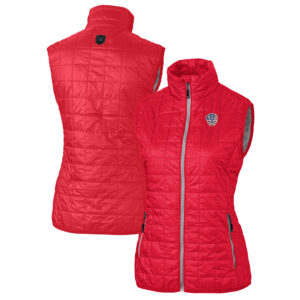 Women's Cutter & Buck Red Milwaukee Brewers Americana Logo Rainier PrimaLoft Womens Eco Insulated Full-Zip Puffer Vest