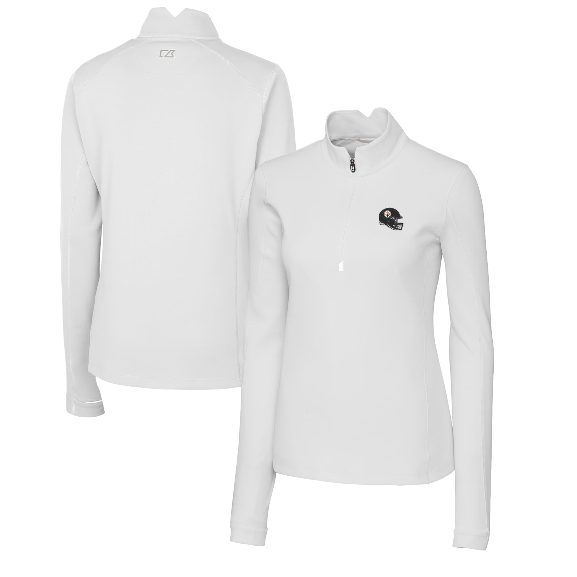 Women's Cutter & Buck White Pittsburgh Steelers Helmet Logo DryTec Traverse Stretch Quarter-Zip Pullover Top - Image 5