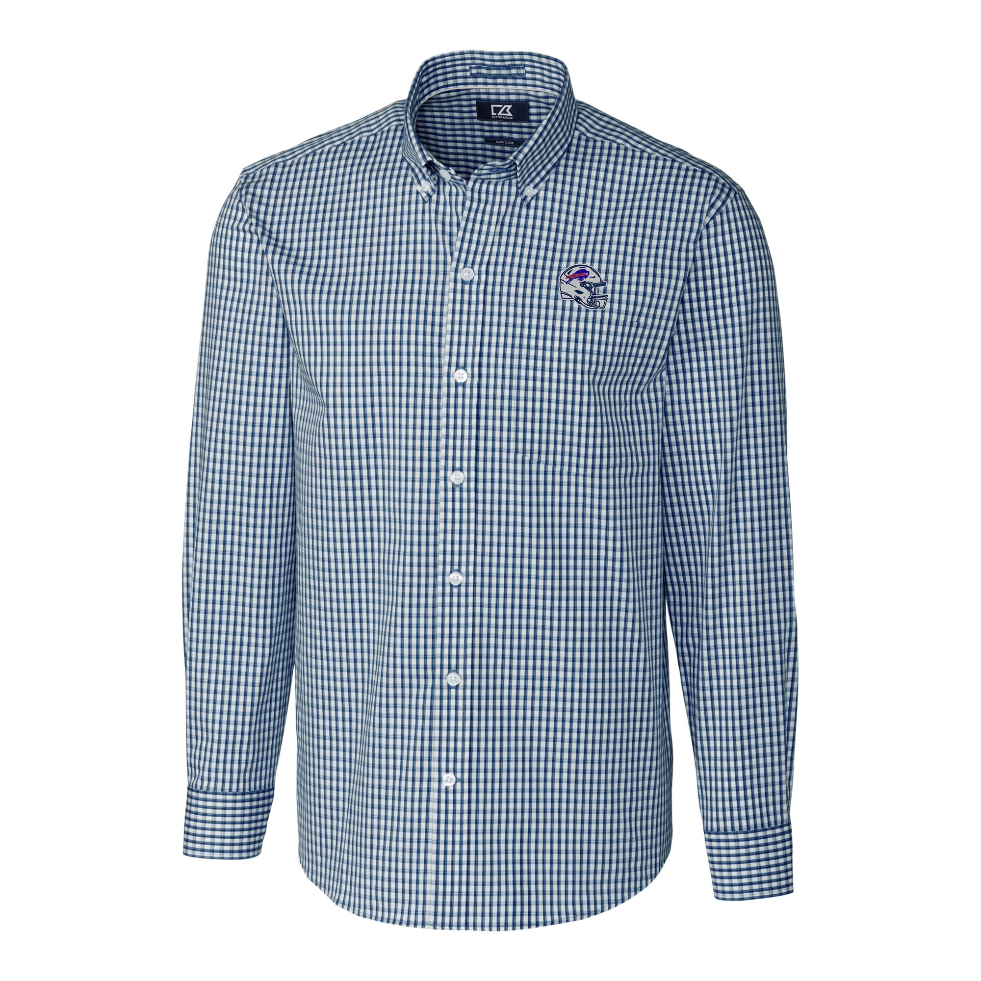 Men's Cutter & Buck Navy Buffalo Bills Helmet Easy Care Stretch Gingham Long Sleeve Button-Down Shirt - Image 6