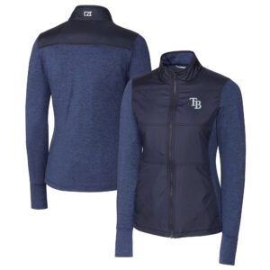 Women's Cutter & Buck  Navy Tampa Bay Rays DryTec Stealth Hybrid Quilted Full-Zip Windbreaker Jacket