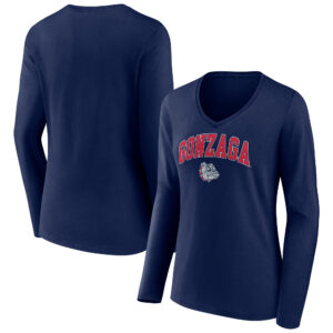 Women's Navy Gonzaga Bulldogs Campus Long Sleeve V-Neck T-Shirt