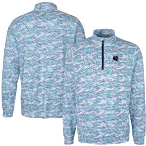 Men's Cutter & Buck  Light Blue Chicago Bears Helmet Traverse Camo Print Stretch Quarter-Zip Pullover Top