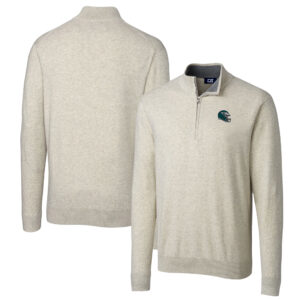 Men's Cutter & Buck  Oatmeal Philadelphia Eagles Helmet Lakemont Tri-Blend Quarter-Zip Pullover Sweater