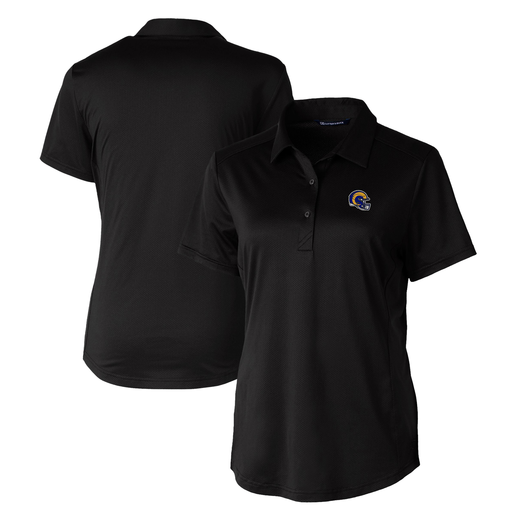 Women's Cutter & Buck Black Los Angeles Rams Helmet Logo DryTec Prospect Textured Stretch Polo