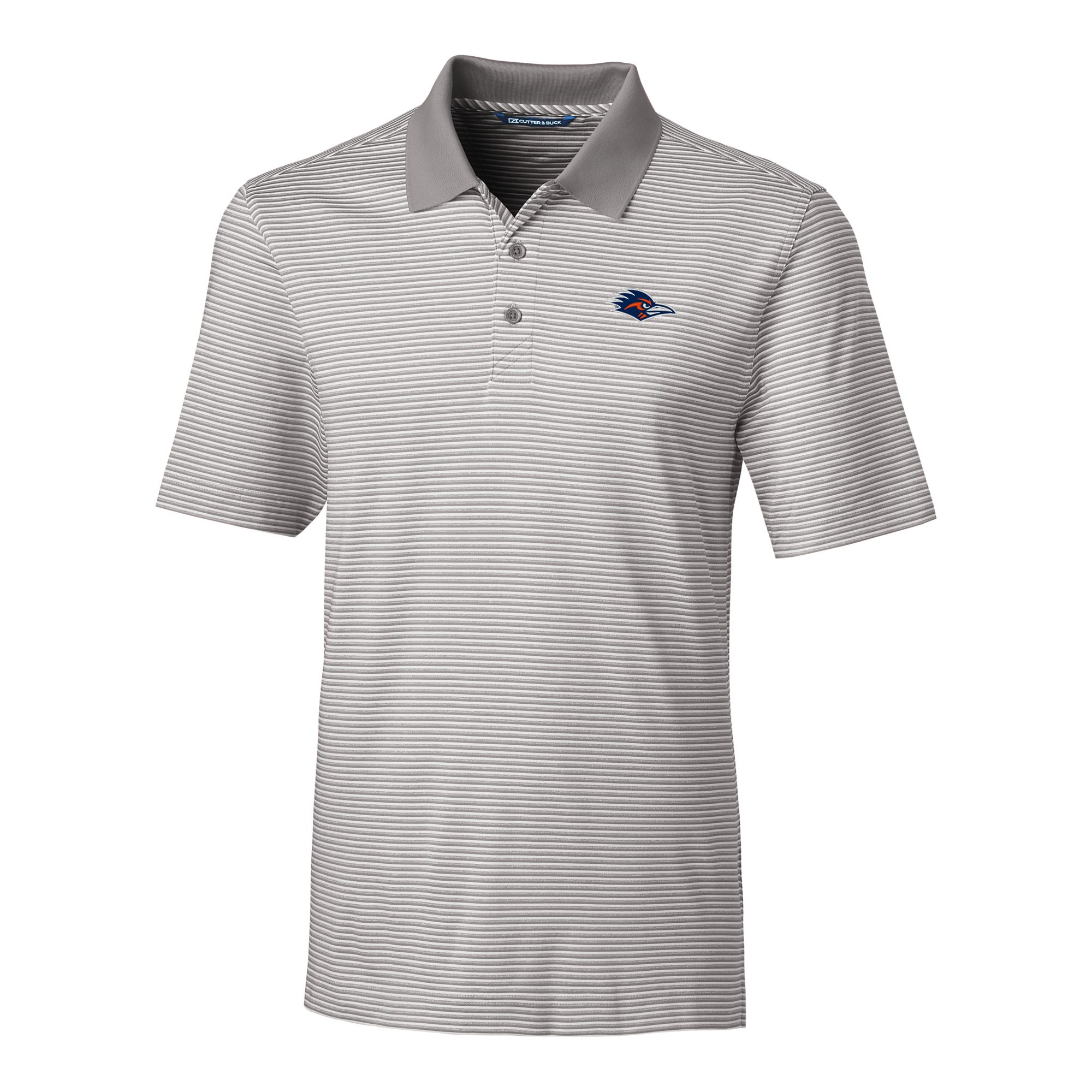 Men's Cutter & Buck Gray UTSA Roadrunners Forge Tonal Stripe DryTec Stretch Polo - Image 6