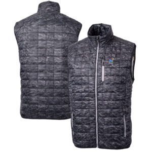 Men's Cutter & Buck  Black Kansas Jayhawks Alumni Logo Rainier PrimaLoft Eco Insulated Full-Zip Puffer Vest