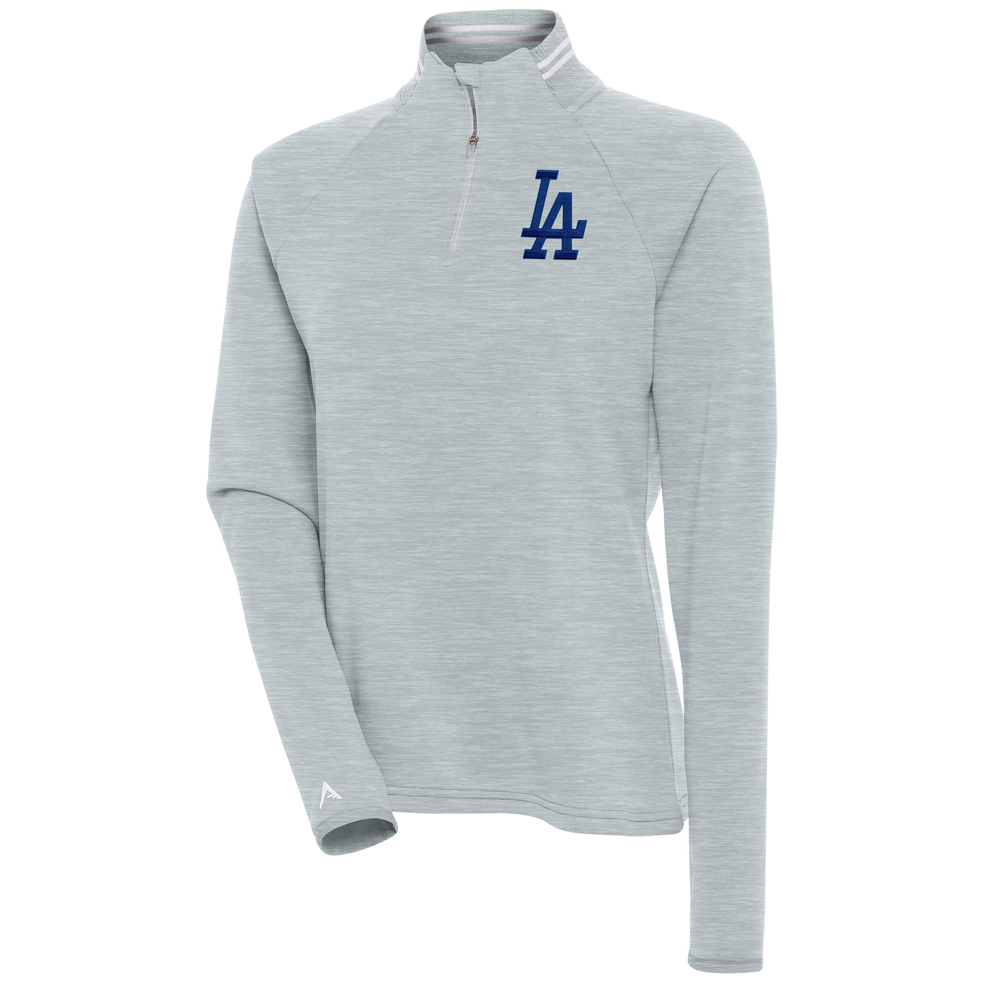 Women's Antigua Heather Gray Los Angeles Dodgers Milo Raglan Quarter-Zip Pullover Top