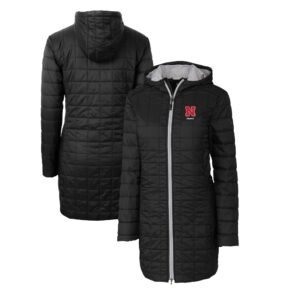 Women's Cutter & Buck  Black Nebraska Huskers Alumni Rainier PrimaLoft Eco Insulated Hooded Long Coat