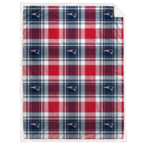 Pegasus  New England Patriots 60" x 90" Plaid Logo Box Royal Plush Sherpa Blanket