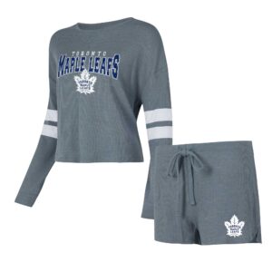 Women's Concepts Sport Gray Toronto Maple Leafs Meadow Long Sleeve T-Shirt & Shorts Sleep Set