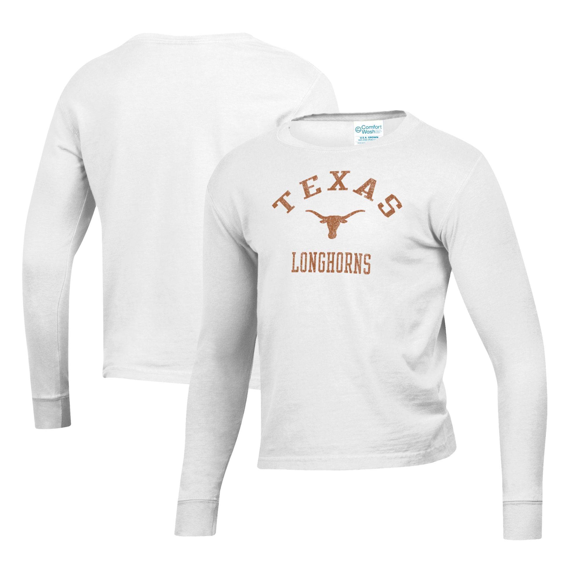 Youth White Texas Longhorns Mascot Comfort Wash Long Sleeve T-Shirt - Image 5