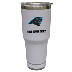 The Memory Company  White Carolina Panthers Personalized 30oz. Stainless Steel Bluetooth Tumbler