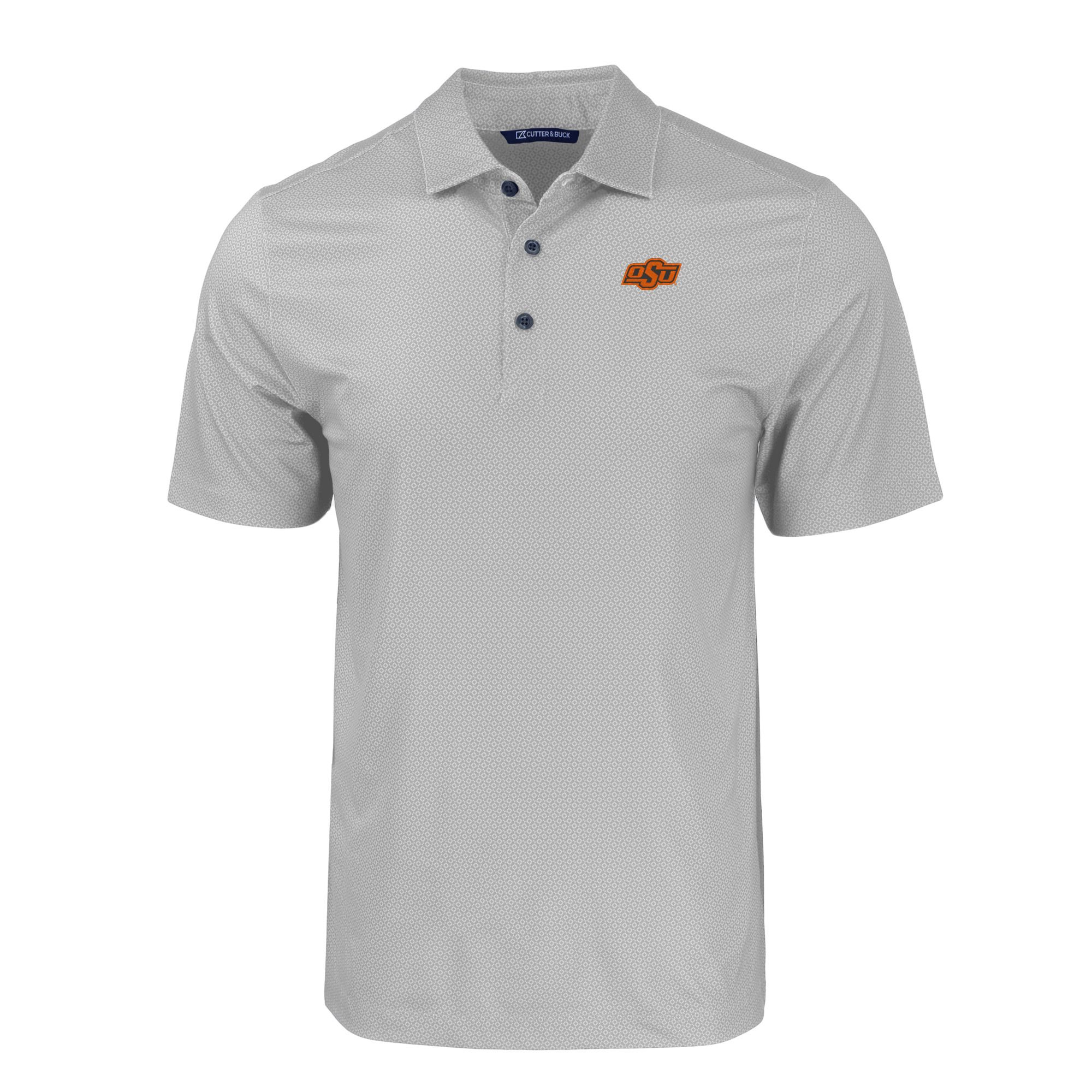 Men's Cutter & Buck Gray Oklahoma State Cowboys Pike Eco Tonal Geo Print Stretch Recycled Polo - Image 3