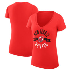 Women's G-III 4Her by Carl Banks Red New Jersey Devils City Graphic V-Neck Fitted T-Shirt