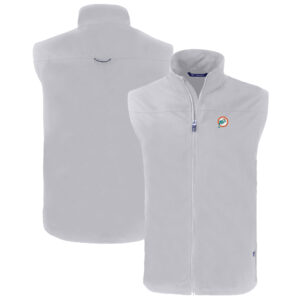 Men's Cutter & Buck  Gray Miami Dolphins Throwback Big & Tall Charter Eco Full-Zip Vest