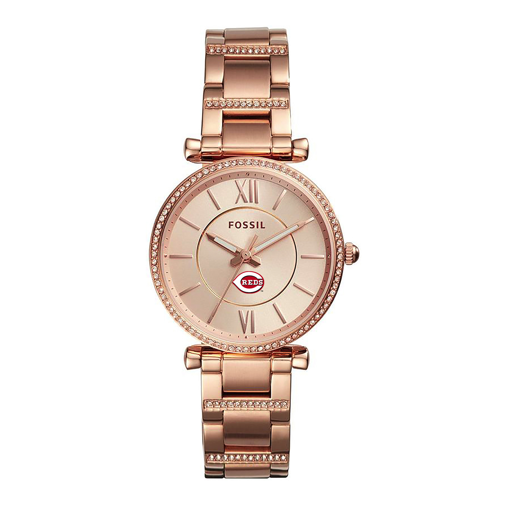 Women's Fossil Rose Gold Cincinnati Reds Carlie Stainless Steel Watch