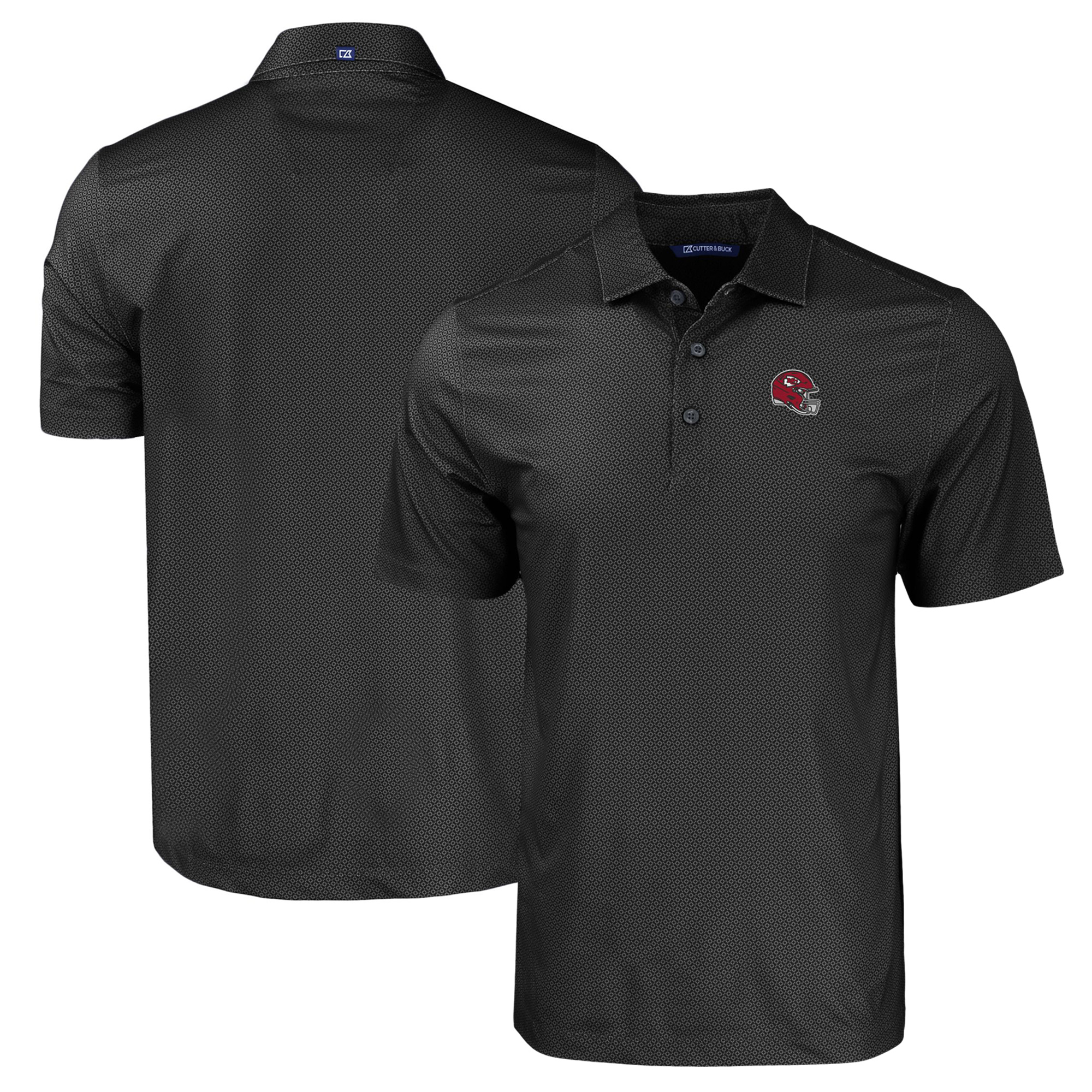 Men's Cutter & Buck Black Kansas City Chiefs Helmet Big & Tall Pike Eco Tonal Geo Print Stretch Recycled Polo