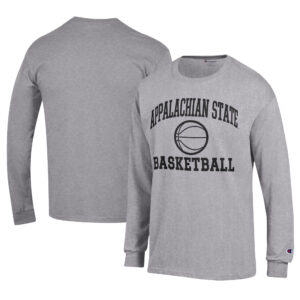 Men's Champion  Gray Appalachian State Mountaineers Icon Logo Basketball Jersey Long Sleeve T-Shirt