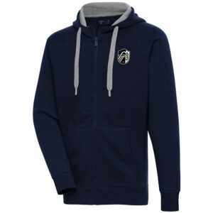Men's Antigua  Navy St. Louis City SC Brushed Metallic Victory Raglan Full-Zip Hoodie