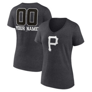 Women's Charcoal Pittsburgh Pirates Personalized Monochrome Name & Number V-Neck T-Shirt