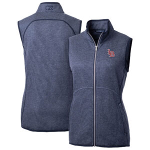 Women's Cutter & Buck  Heather Navy Louisville Bats Mainsail Sweater Knit Full-Zip Vest