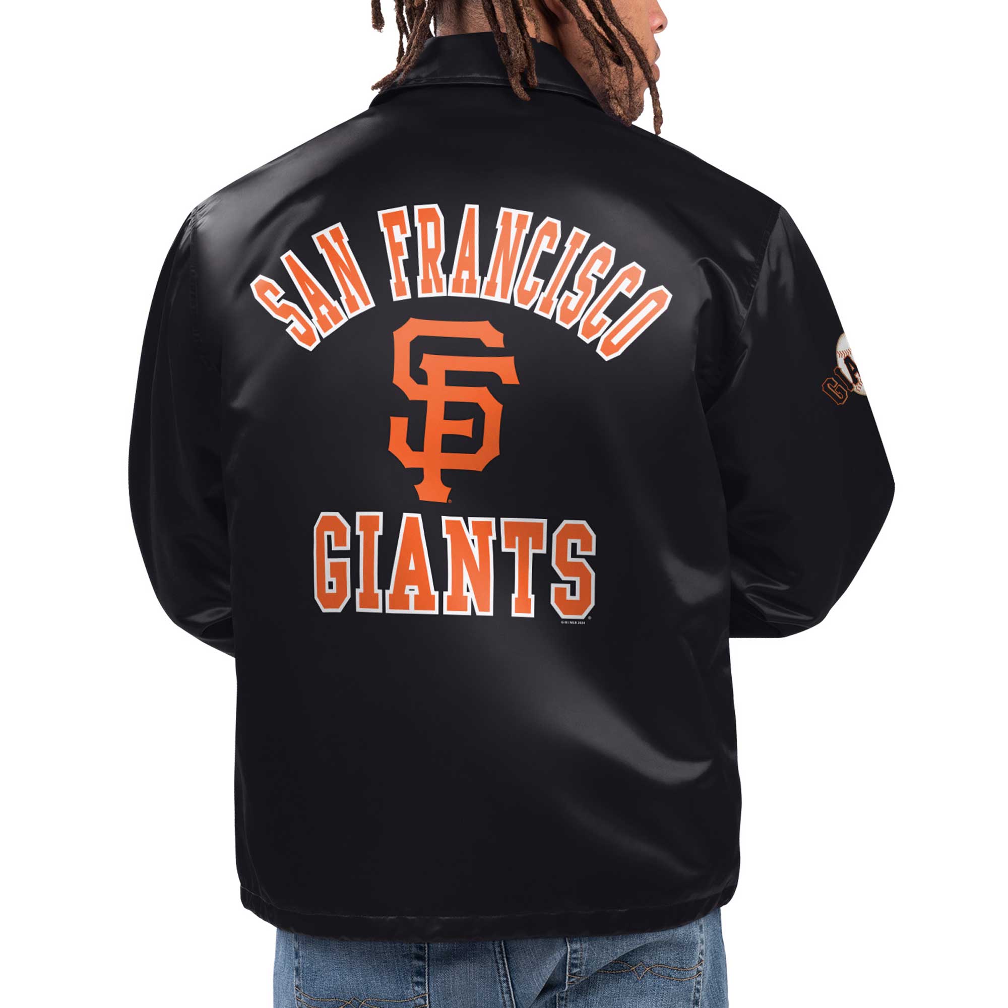 Men's Starter Black San Francisco Giants Option Route Satin Full-Snap Jacket - Image 3