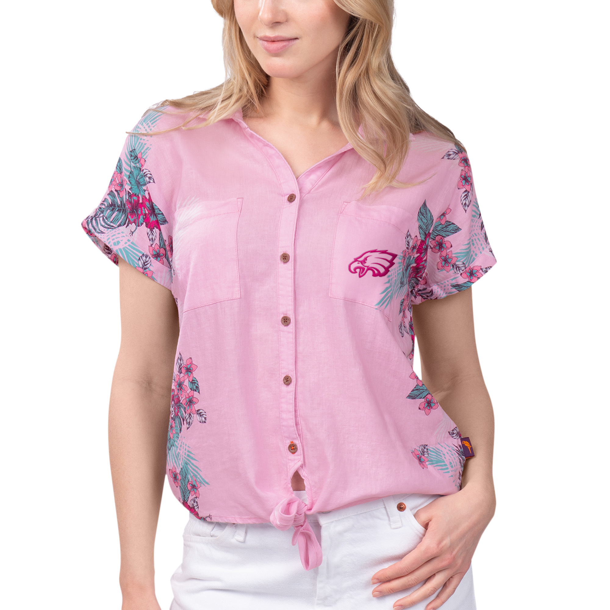 Women's Margaritaville Pink Philadelphia Eagles Stadium Tie-Front Button-Up Shirt - Image 5