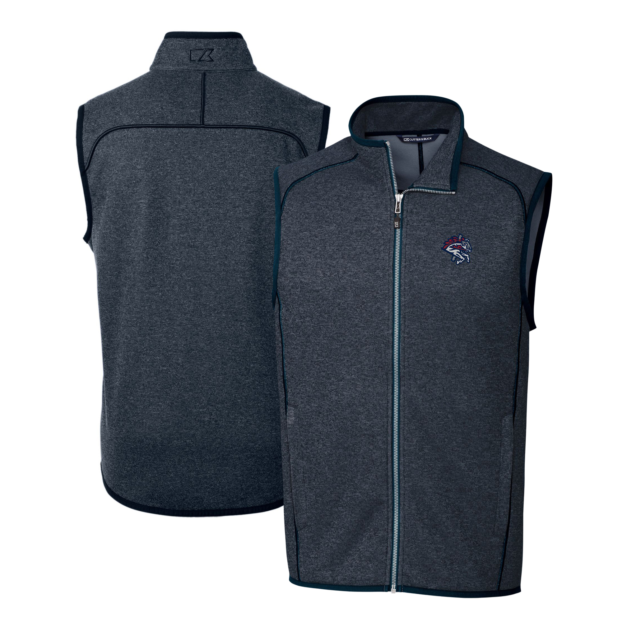 Men's Cutter & Buck Heather Navy Binghamton Rumble Ponies Mainsail Sweater-Knit Full-Zip Vest