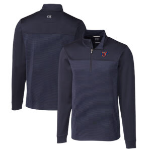 Men's Cutter & Buck  Navy Jacksonville Jumbo Shrimp Traverse Stripe Stretch Quarter-Zip Pullover Top