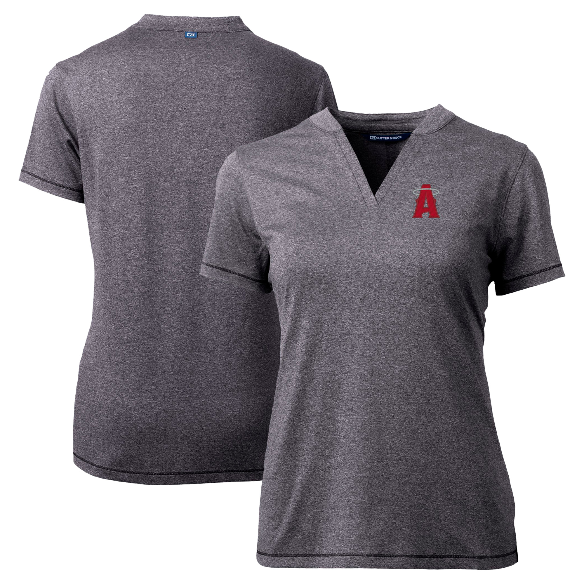 Women's Cutter & Buck Heather Charcoal Los Angeles Angels City Connect Forge Heathered Stretch Blade Top