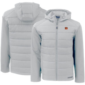 Men's Cutter & Buck Gray Cincinnati Bengals  Evoke PrimaLoft Hybrid Eco Softshell Recycled Full-Zip Hooded Jacket